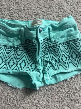 Roxy Mint Tribal Denim Shorties with Frayed Hem